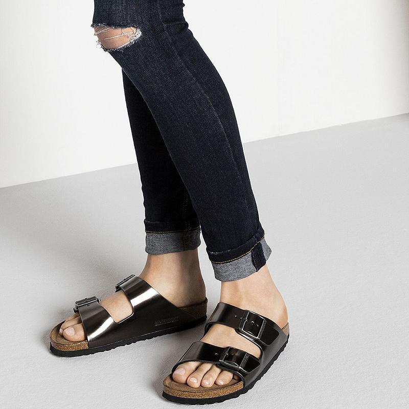 Birkenstock Soft Footbed Læder Arizona Dame Sort | DK 59YXF